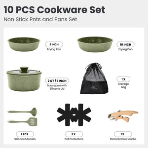 Granite-Coating 8 Pieces Nonstick Pots and Pans Set with Removable Handle