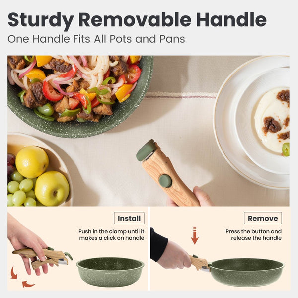 Granite-Coating 8 Pieces Nonstick Pots and Pans Set with Removable Handle