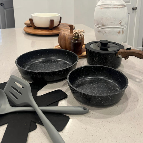 Granite-Coating 8 Pieces Nonstick Pots and Pans Set with Removable Handle