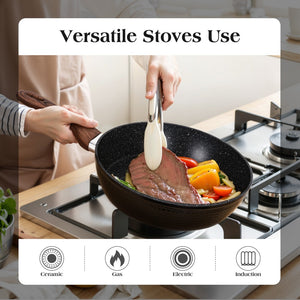 12 Piece Hammered Nonstick Cookware Set Aluminium with Granite Coating for All Hobs