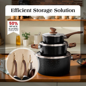 12 Piece Hammered Nonstick Cookware Set Aluminium with Granite Coating for All Hobs