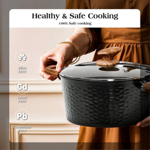12 Piece Hammered Nonstick Cookware Set Aluminium with Granite Coating for All Hobs