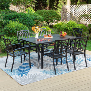 Rectangle Patio Table and 6 Stackable Chairs 7-Piece Metal Outdoor Patio Dining Sets
