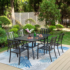 Rectangle Patio Table and 6 Stackable Chairs 7-Piece Metal Outdoor Patio Dining Sets