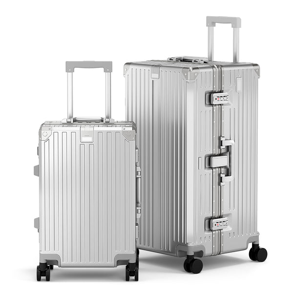 2-Piece PC Hard Shell Trunk Suitcase Set with Aluminium Frame & TSA Lock