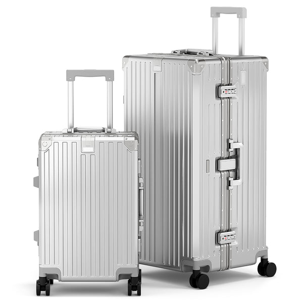 2-Piece PC Hard Shell Trunk Suitcase Set with Aluminium Frame & TSA Lock