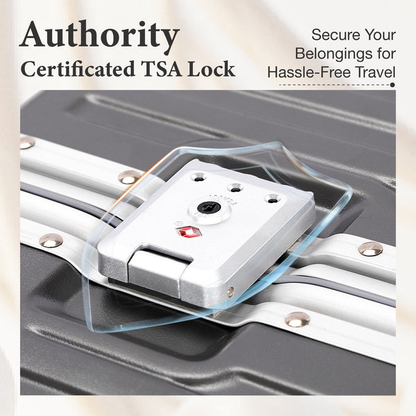 2-Piece & 3-Piece Aluminium Frame Luggage Set, PC Hard Shell Suitcases with TSA Lock