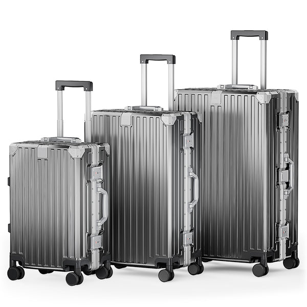 2-Piece & 3-Piece Aluminium Frame Luggage Set, PC Hard Shell Suitcases with TSA Lock