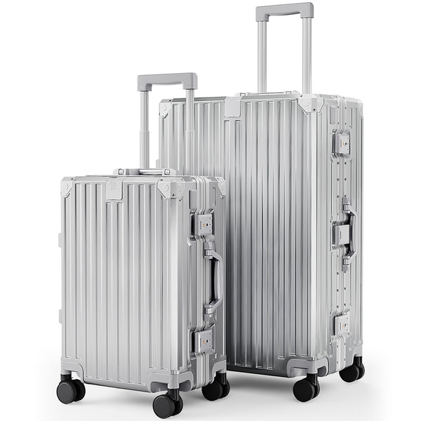 2-Piece & 3-Piece Aluminium Frame Luggage Set, PC Hard Shell Suitcases with TSA Lock