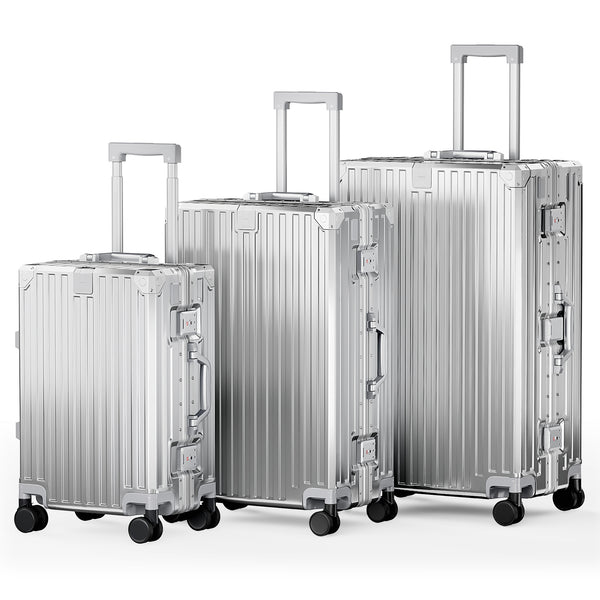 2-Piece & 3-Piece Aluminium Frame Luggage Set, PC Hard Shell Suitcases with TSA Lock