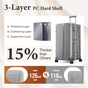 Aluminium Frame PC Hard Shell Trunk Suitcase with TSA Lock & Spinner Wheels