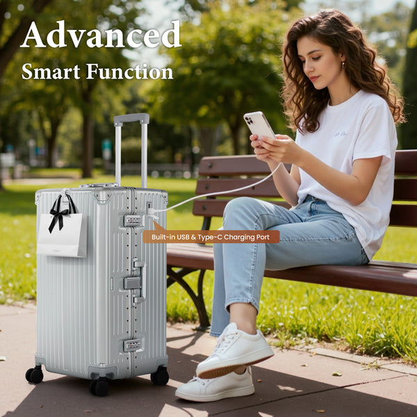Aluminium Frame PC Hard Shell Trunk Suitcase with TSA Lock & Spinner Wheels