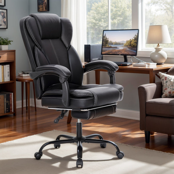 Faux Leather High-Back Reclining Executive Office Chair with Footrest
