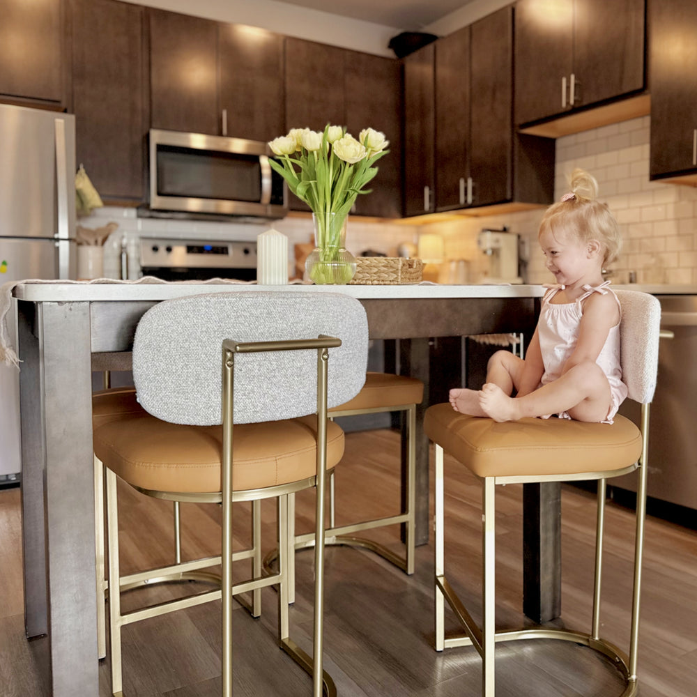 Modern PU and Chenille Counter Height Bar Stool