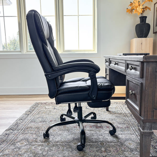 Faux Leather High-Back Reclining Executive Office Chair with Footrest