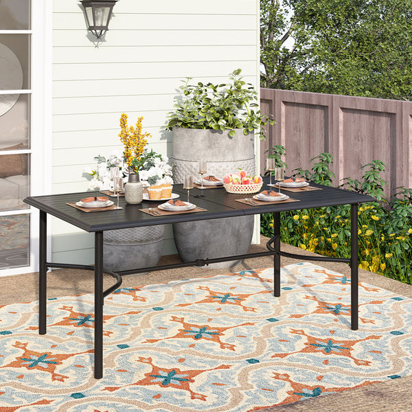 7-Piece Garden Dining Set with Rectangular Table and Wicker Rattan Chairs
