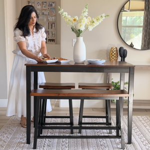 PHI VILLA Wood Counter Height Dining Set for 4 with Bench & 2 Chairs