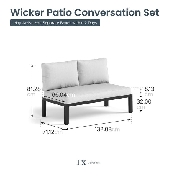 2-Seater Garden Sofa with Steel Frame and Thick Cushions