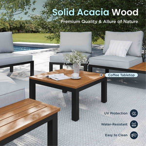 Square Acacia Wood Coffee Table with Metal Frame