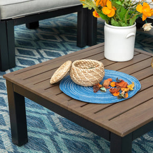 Square Acacia Wood Coffee Table with Metal Frame