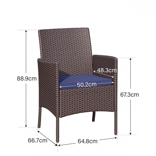 Rattan Steel Cushioned Patio Outdoor Chairs Set of 2