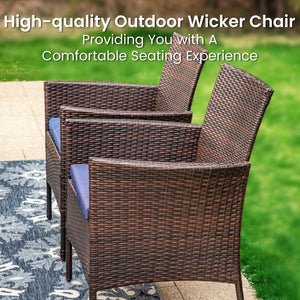 Garden Dining Set 6 Seater Teak-Grain Garden Table And Rattan Chairs