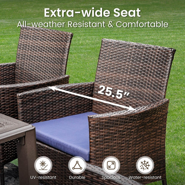 Garden Dining Set 6 Seater Teak-Grain Garden Table And Rattan Chairs
