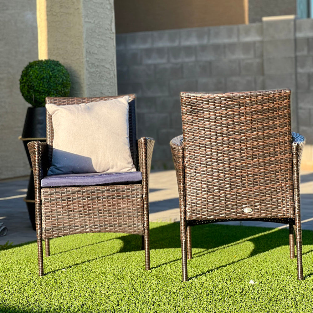 Rattan Steel Cushioned Patio Outdoor Chairs Set of 2
