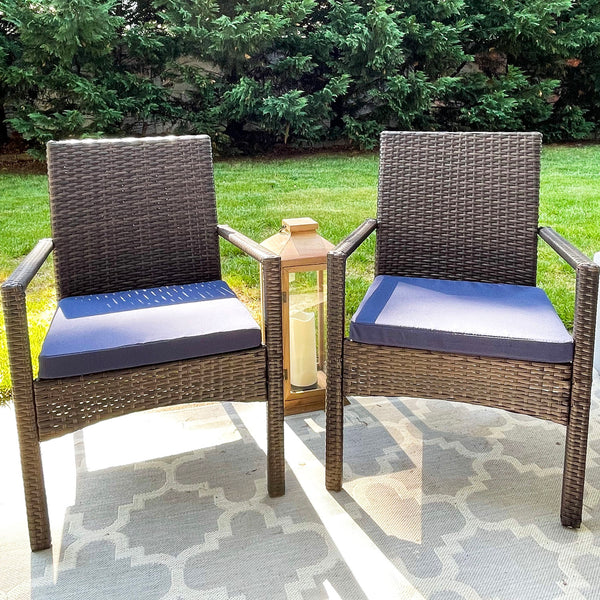 Garden Dining Set 6 Seater Teak-Grain Garden Table And Rattan Chairs