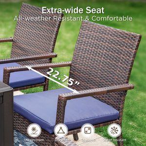 Garden Dining Set 6 Seater Teak-Grain Garden Table And Rattan Chairs
