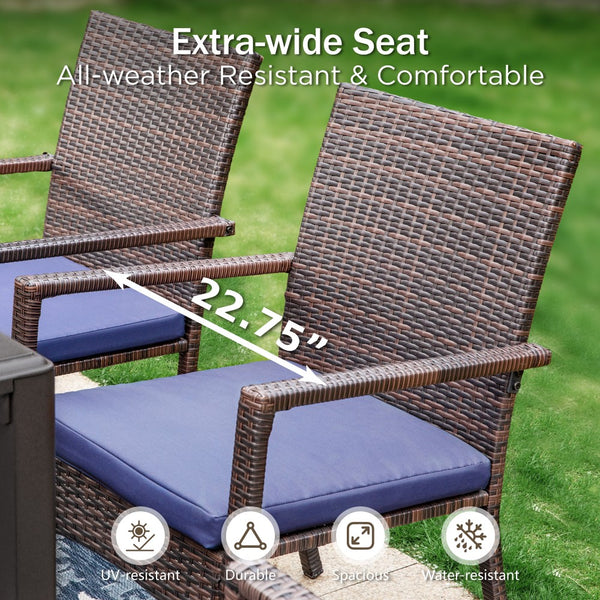 Garden Dining Set 6 Seater Teak-Grain Garden Table And Rattan Chairs