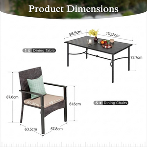 7-Piece Garden Dining Set with Rectangular Table and Wicker Rattan Chairs