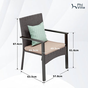 7-Piece Garden Dining Set with Metal Rectangular Slat Table and Wicker Rattan Chairs