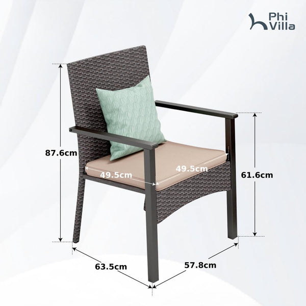 7-Piece Garden Dining Set with Metal Rectangular Slat Table and Wicker Rattan Chairs