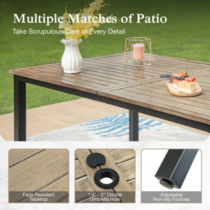 7-Piece Garden Furniture Set with Wood-like Slat  Table & High-Back Rattan Chairs