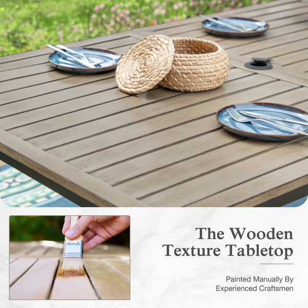 7-Piece Garden Furniture Set with Wood-like Slat  Table & High-Back Rattan Chairs