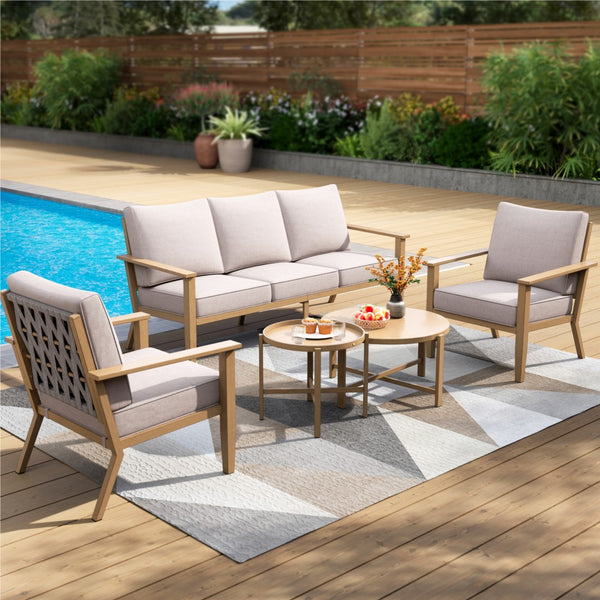 5-Seater Rope Garden Sofa Set with Wood-Effect Frame