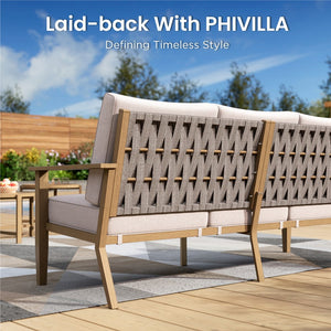 5-Seater Rope Garden Sofa Set with Wood-Effect Frame