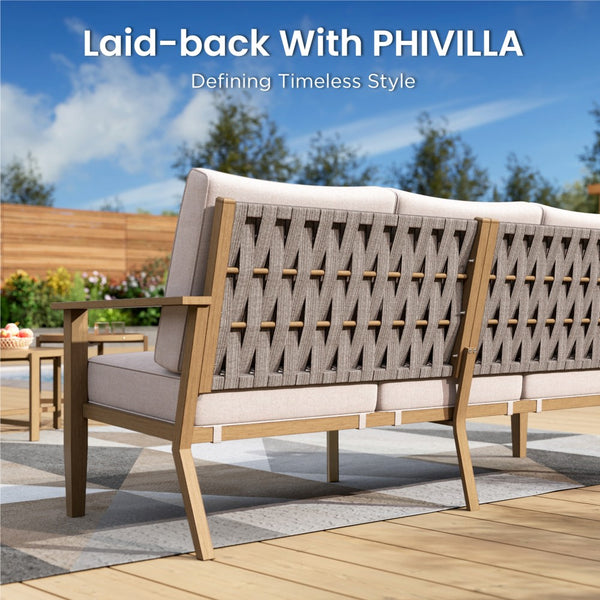 5-Seater Rope Garden Sofa Set with Wood-Effect Frame