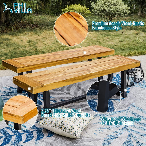 160cm Acacia Wood Garden Bench for Outdoor Patio