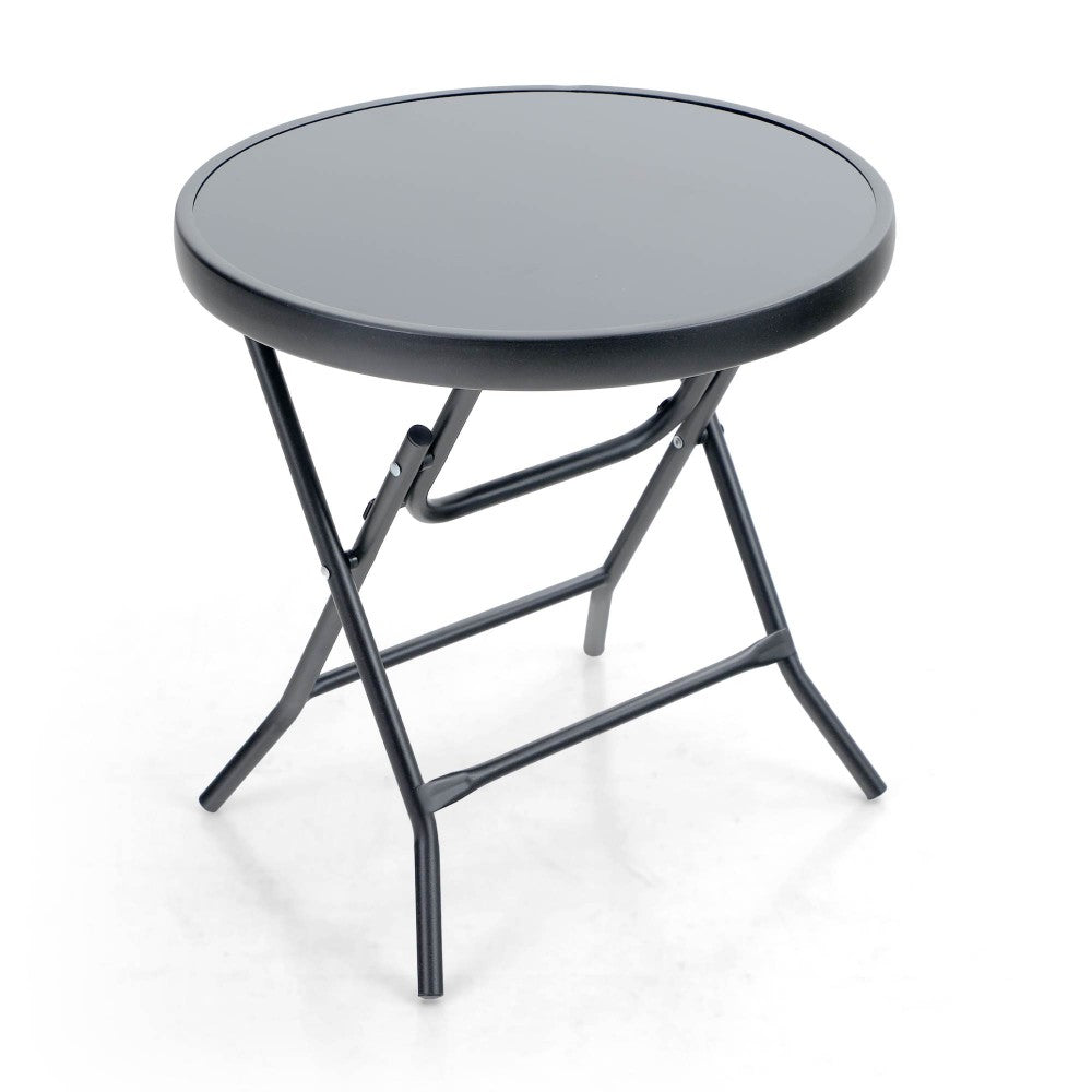 Foldable Small Outdoor Garden Table with Tempered Glass Top