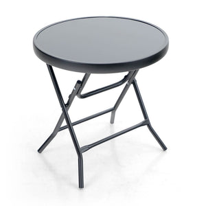 Foldable Small Outdoor Garden Table with Tempered Glass Top