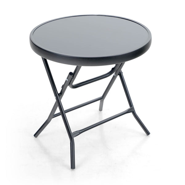 Foldable Small Outdoor Garden Table with Tempered Glass Top
