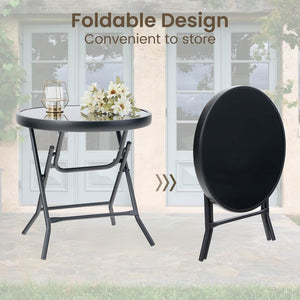 Foldable Small Outdoor Garden Table with Tempered Glass Top