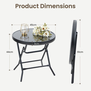 Foldable Small Outdoor Garden Table with Tempered Glass Top