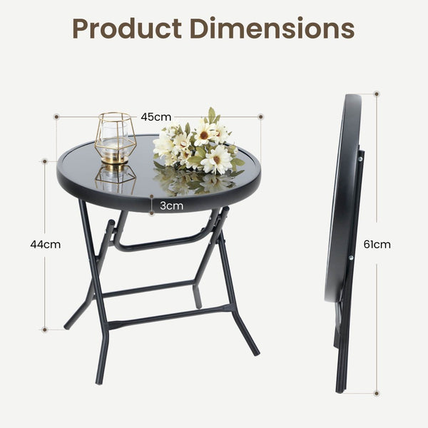 Foldable Small Outdoor Garden Table with Tempered Glass Top