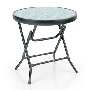 Foldable Small Outdoor Garden Table with Tempered Glass Top