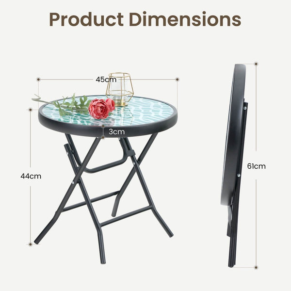 Foldable Small Outdoor Garden Table with Tempered Glass Top