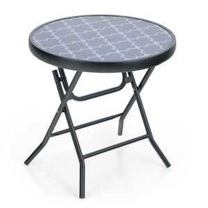 Foldable Small Outdoor Garden Table with Tempered Glass Top