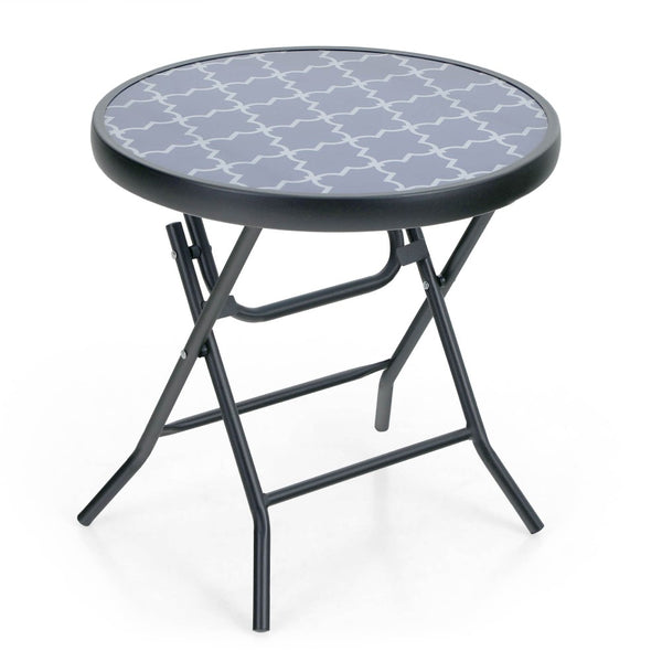 Foldable Small Outdoor Garden Table with Tempered Glass Top